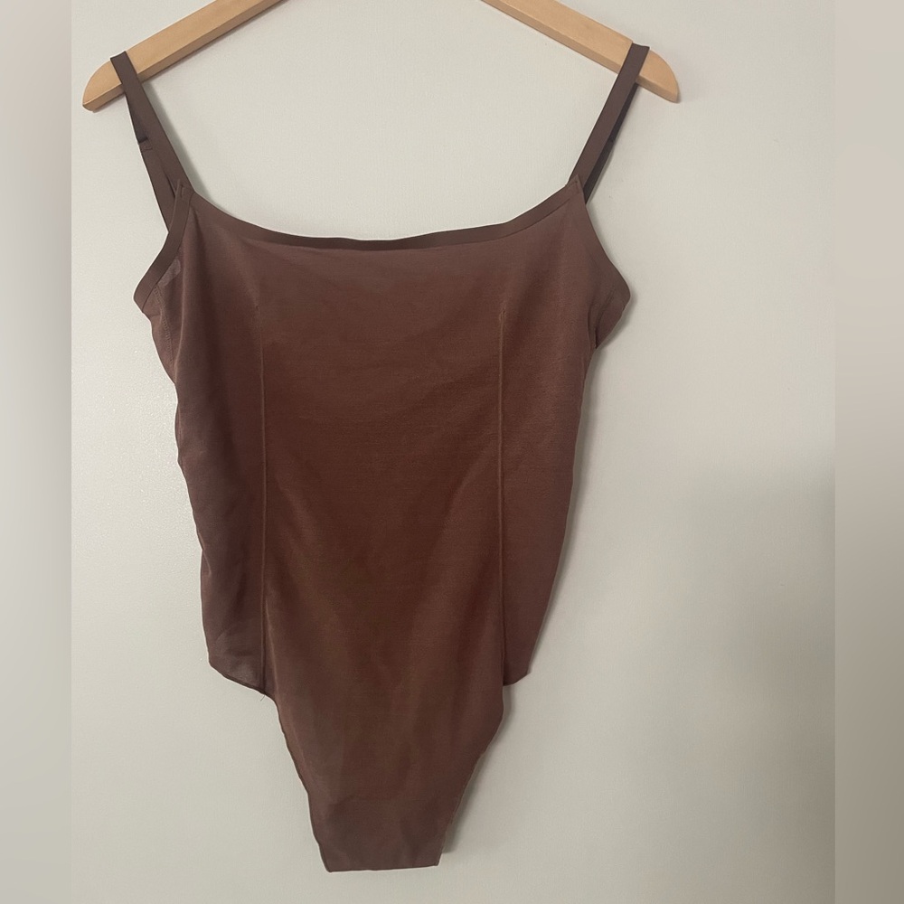 SKIMS Brown Square-Neck Bodysuit